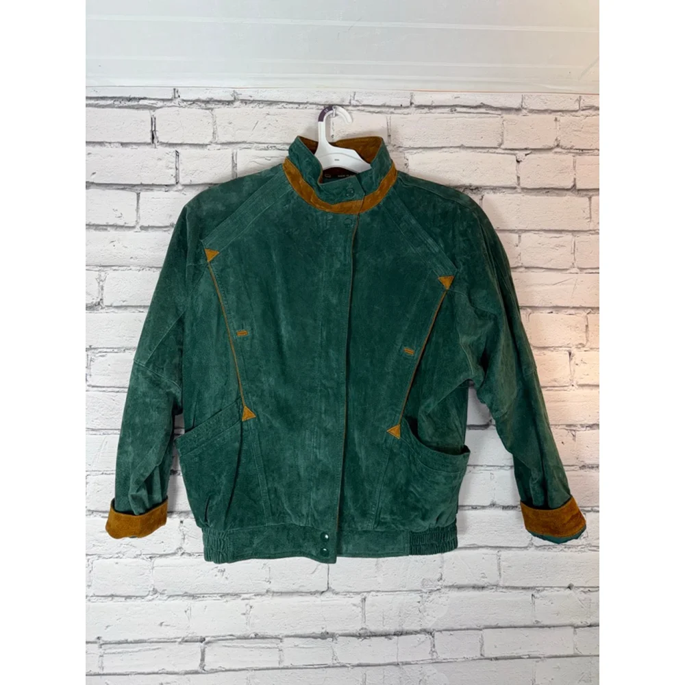 Women's G4000 Suede Leather Jacket VINTAGE Green Boho Southwest size Large 1980s